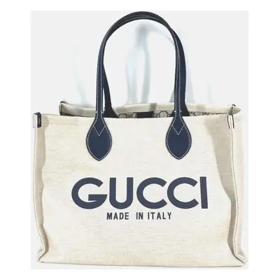 Gucci Beige x Black Dark Navy Tote Bag