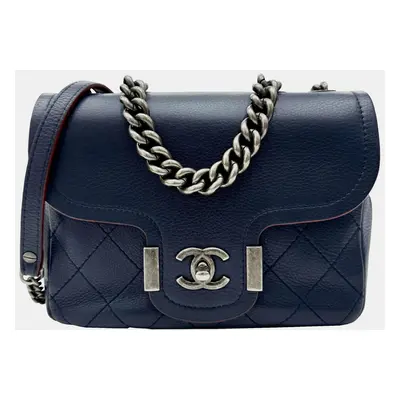 Chanel Matte Navy Leather Matelasse Chain Shoulder Bag