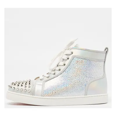 Christian Louboutin Metallic Leather and Glitter Suede Lou Spikes Sneakers Size