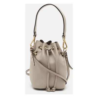 Fendi Grey Leather Mini Mon Tresor Drawstring Bucket Bag