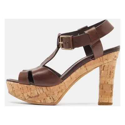 Santoni Brown Leather Ankle Strap Platform Sandals Size