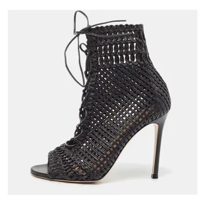 Gianvito Rossi Black Leather Woven Lace Up Sandals Size