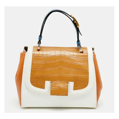 Fendi Multicolor Leather And Crocodile Silvana Top Handle Bag