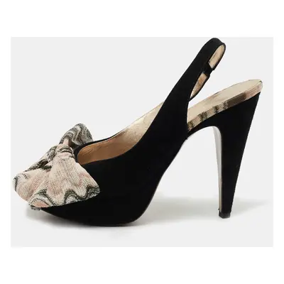 Missoni Black Suede and Fabric Bow Peep Toe Slingback Pumps Size