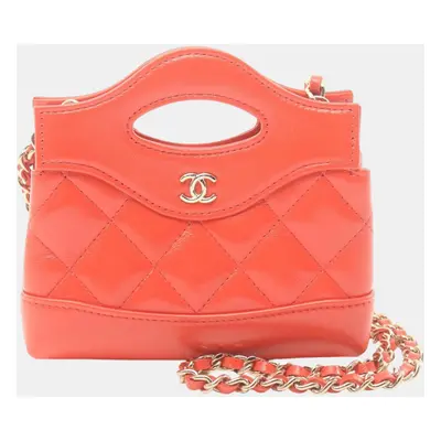 Chanel Red Shiny Lambskin Chain Clutch Shoulder Bag