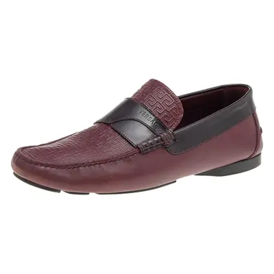 Versace Burgundy Monogram Embossed Leather Slip On Loafers Size