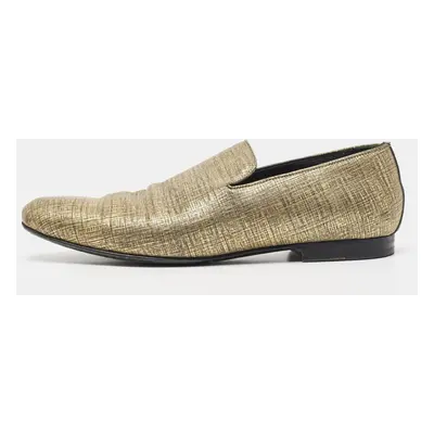 Jimmy Choo Gold/Black Textured Leather Sloane Smoking Slippers Size