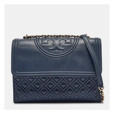 Tory Burch Navy Blue Quilted Leather Fleming Shoulder Bag