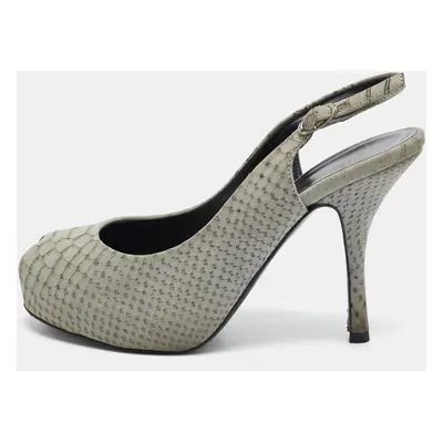 Giuseppe Zanotti Grey Embossed Python Peep Toe Platform Slingback Pumps Size 37.5