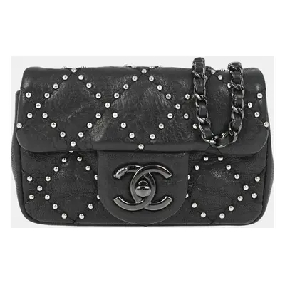 Chanel Black Lambskin Studded Classic Single Flap Shoulder Bag