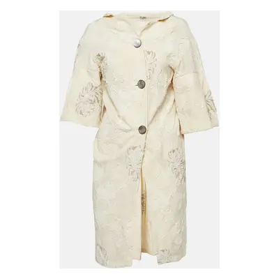 Miu Miu Cream Textured Floral Jacquard Buttoned Mini Shirt Dress