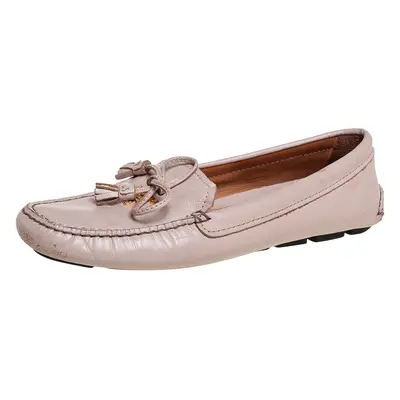 Prada Beige Leather Bow Slip On Loafers Size