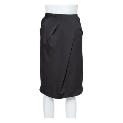 Armani Collezioni Black Georgette Draped Knee Length Skirt