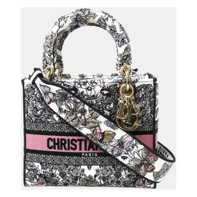 Christian Dior Gray Pink White Butterfly Around The World Lady D-Lite Medium Shoulder Bag