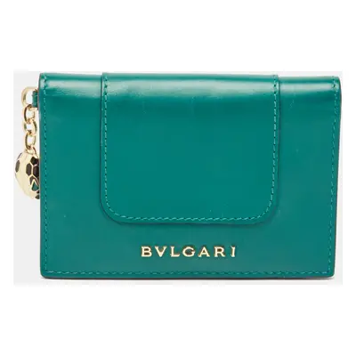 Bvlgari Green Leather Serpenti Forever Bifold Card Holder