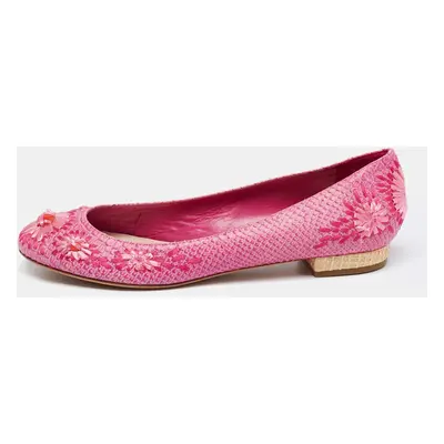 Dior Pink Python Leather Floral Raffia Ballet Flats Size 40.5