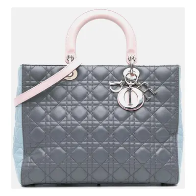 Dior Grey Multicolor Large Bicolor Lambskin Cannage Lady Dior