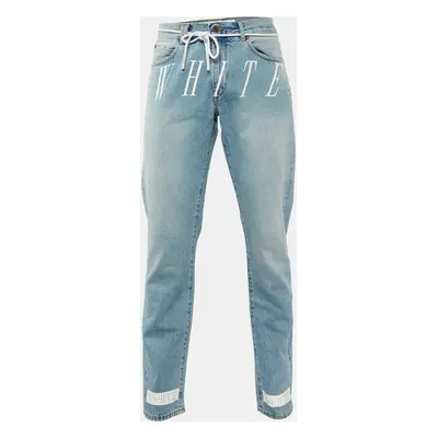 Off-White Blue Logo Print Denim Slim Fit Jeans XL/Waist 37"