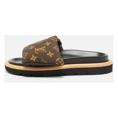 Louis Vuitton Brown Monogram Nylon Pool Pillow Flat Sandals Size