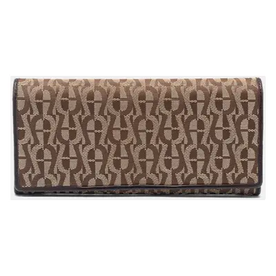 Aigner Beige/Brown Signature Canvas and Leather Flap Continental Wallet