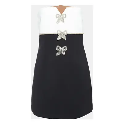 Self-Portrait Black/White Crepe Bow Detail Strapless Mini Dress