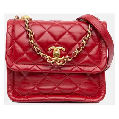 Chanel Red Mini Quilted Lambskin Soft Square Flap