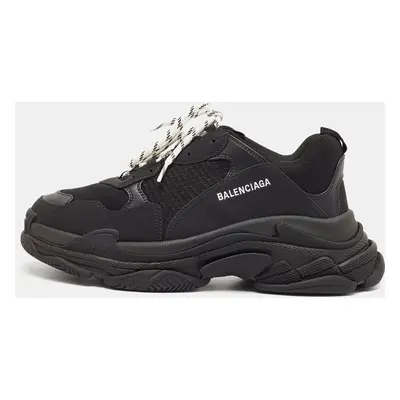 Balenciaga Black Faux Leather and Mesh Triple Sneakers Size