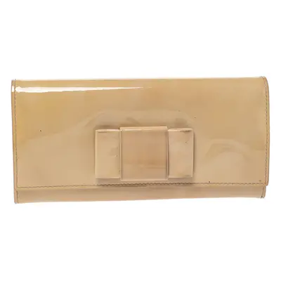 Miu Miu Beige Patent Leather Bow Continental Wallet