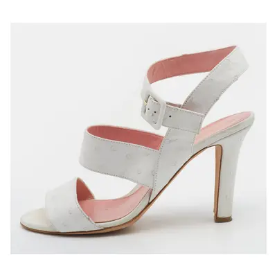 Sergio Rossi White Ostrich Leather Ankle Strap Sandals Size