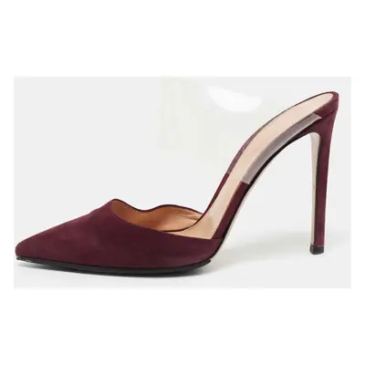 Gianvito Rossi Burgundy Suede and PVC Plexi Pointed Toe Mule Sandals Size