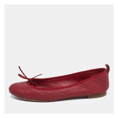 Gucci Red Microguccissima Leather Bow Detail Ballet Flats Size 35.5