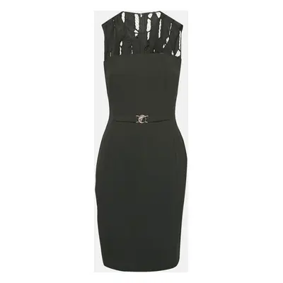 Versace Collection Black Crepe Lace Trim Sleeveless Short Dress