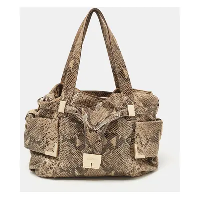 Michael Kors Beige/Black Python Effect Leather Satchel