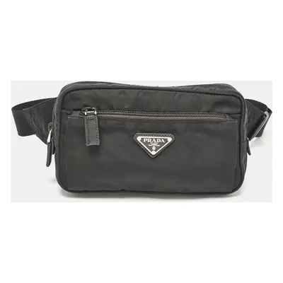 Prada Black Nylon Triangle Logo Front Pocket Belt Bag