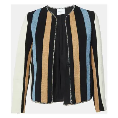 Sandro Black Striped Cotton Open Front Jacket