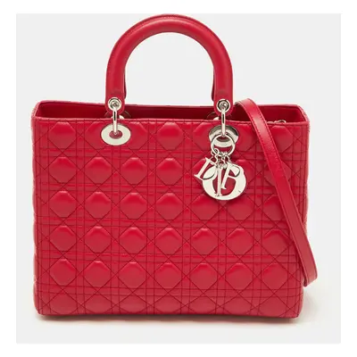 Dior Red Quilted Cannage Leather Large Lady Dior Tote