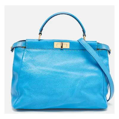 Fendi Blue Leather Large Peekaboo Top Handle Bag