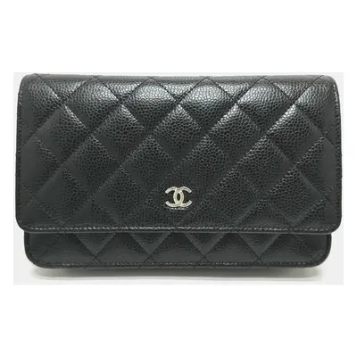 Chanel Black Caviar Skin Matelasse Coco Mark Classic Chain Wallet Shoulder Bag