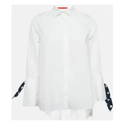 CH Carolina Herrera White Cotton Polka Dot Cuff Tie-Up Shirt