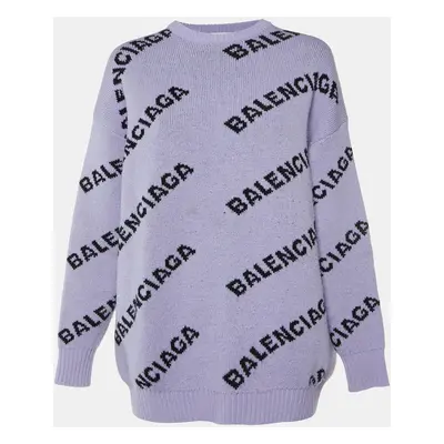 Balenciaga Purple Logo Wool Knit Oversized Sweater