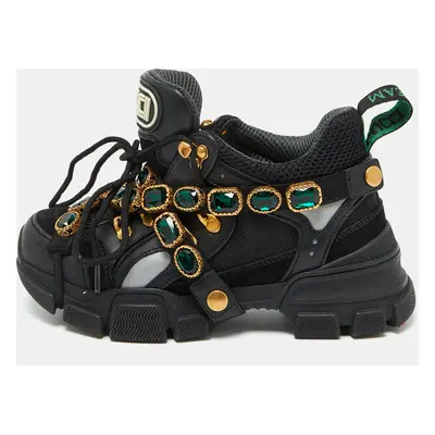 Gucci Black Mesh and Leather Flashtrek Reflective Removable Crystals Sneakers Size