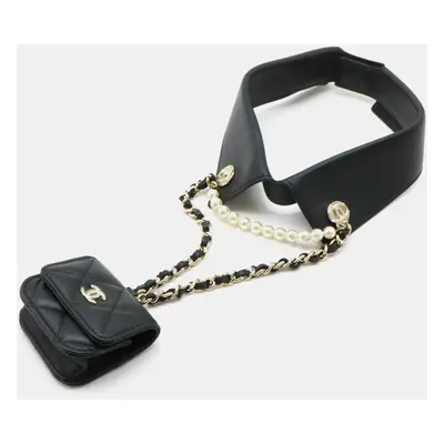 Chanel Leather Black Matelasse Collar Coco Mark Earphone Case