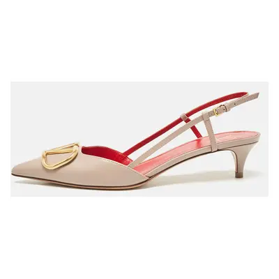 Valentino Dusty Pink Leather VLogo Slingback Pumps Size