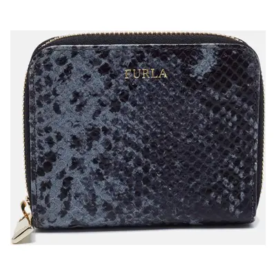 Furla Black/Grey Python Effect Leather Zip Around Wallet