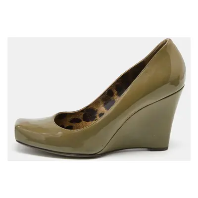 Dolce & Gabbana Olive Green Patent Leather Wedge Pumps Size