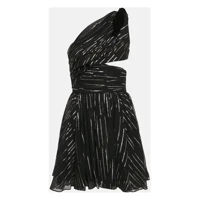 Saint Laurent Paris Black Lurex Silk Draped One-Shoulder Mini Dress