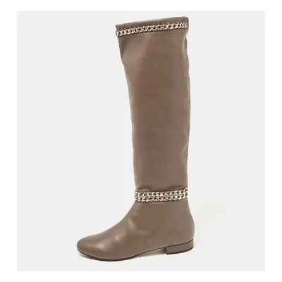 Le Silla Brown Leather Chain Detail Knee Length Boots Size 37.5