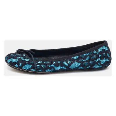 D&G Black/Blue Lace and Satin Bow Ballet Flats Size