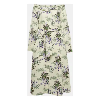 Kenzo Cream Floral Print Cotton Blend Collar Roll Midi Dress