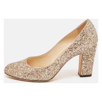 Jimmy Choo Metallic Gold Glitter Billie Block Heel Pumps Size